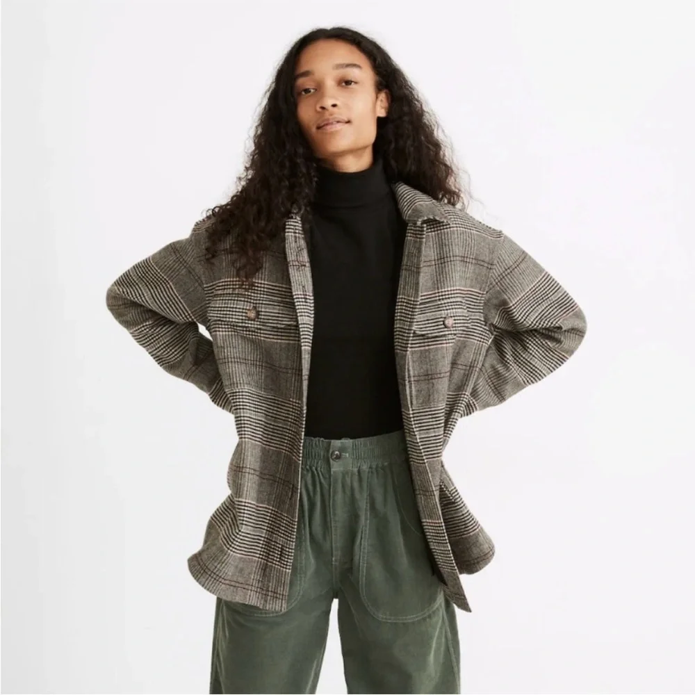 Madewell Cohancy Plaid Bonded Flannel Shirt-Jacket Gray Size Large